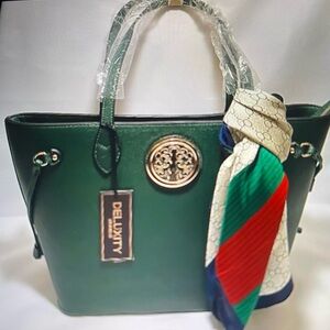 Deluxity Los Angeles Tote Bag with Embellishment and Scarf, NWT
